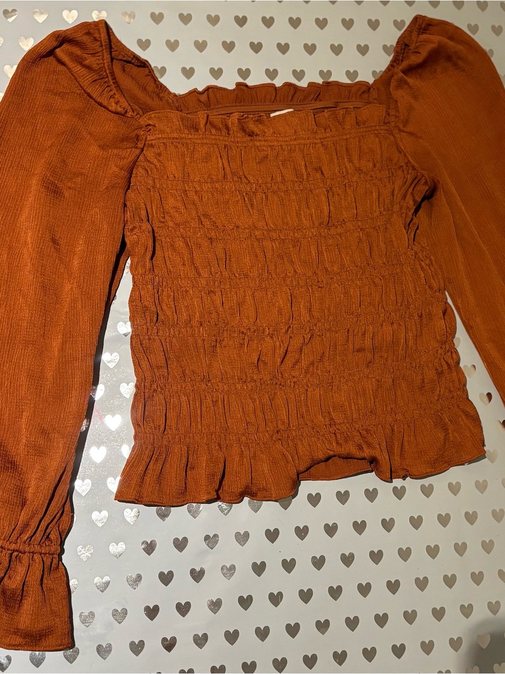 a new day Rust Smocked Square-Neck Long-Sleeve Top